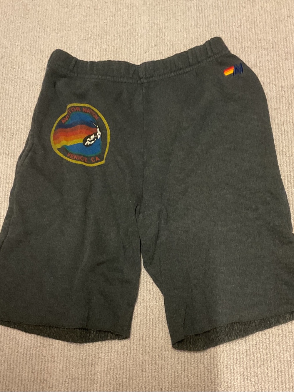 Aviator Nation Dark Charcoal Sweatshorts with Yellow Logo Detail